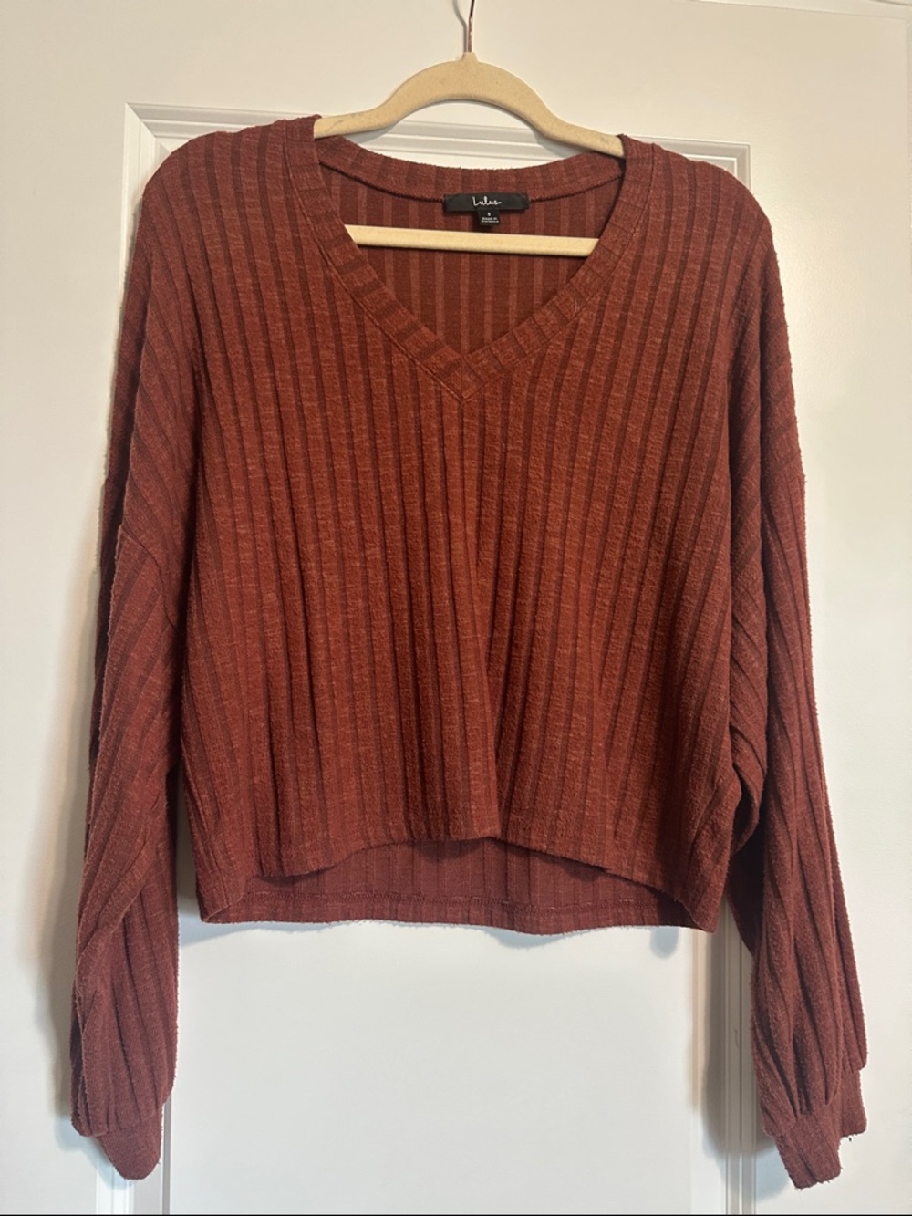 Lulu's Rust Ribbed V-Neck Sweater